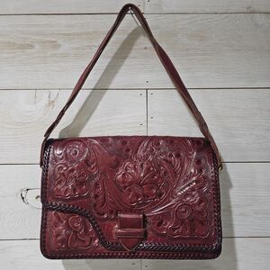 Vintage GAITAN Red Burgandy Embossed Handbag Multipe Compartments